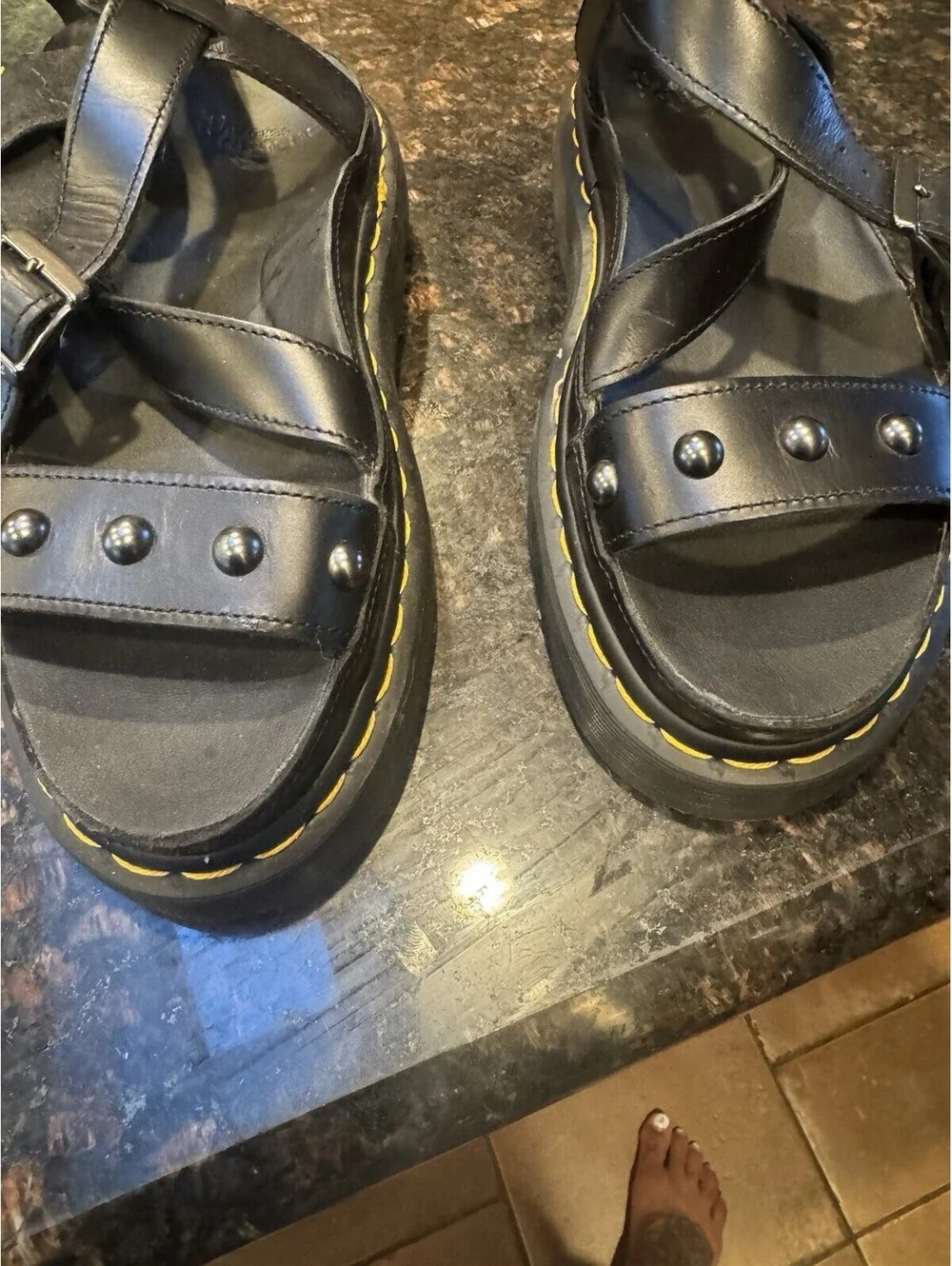 DR MARTENS Imojeen Black Leather Studded Platform Strappy Sandals Size 7